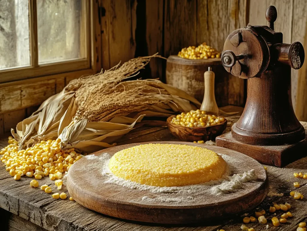 Why is Southern cornbread not sweet served on a wooden board with a hand mill and dried corn husks.