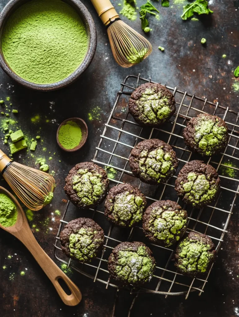 Freshly baked matcha cookies and muffins on a wire rack. Is it okay to drink matcha hot?