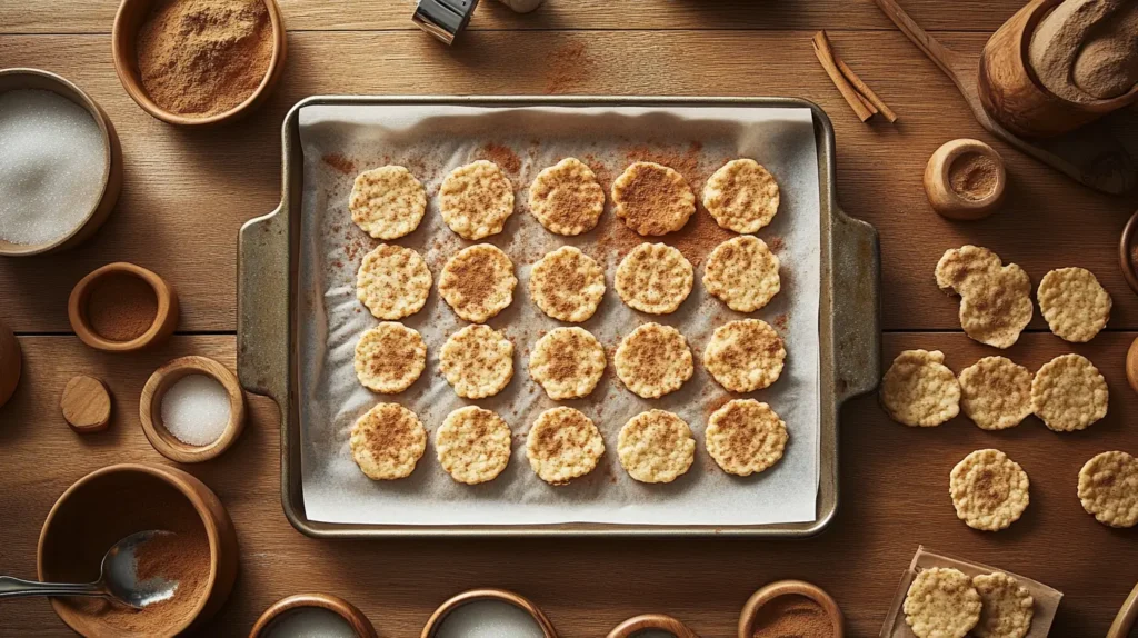 What are cinnamon chips made of -lined tray with sugar and cinnamon bowls nearby.