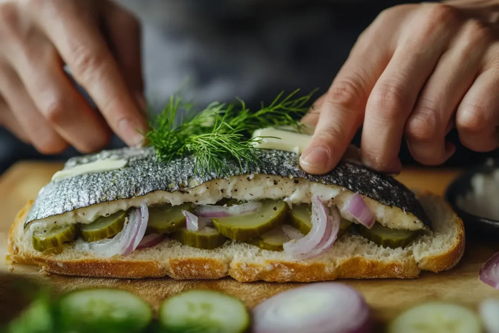 German Matjesbrötchen sandwich served fresh