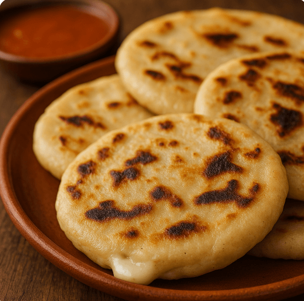 Traditional Salvadoran pupusas stuffed with cheese and beans