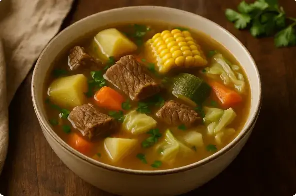 Sopa de res, traditional Salvadoran beef soup with vegetables