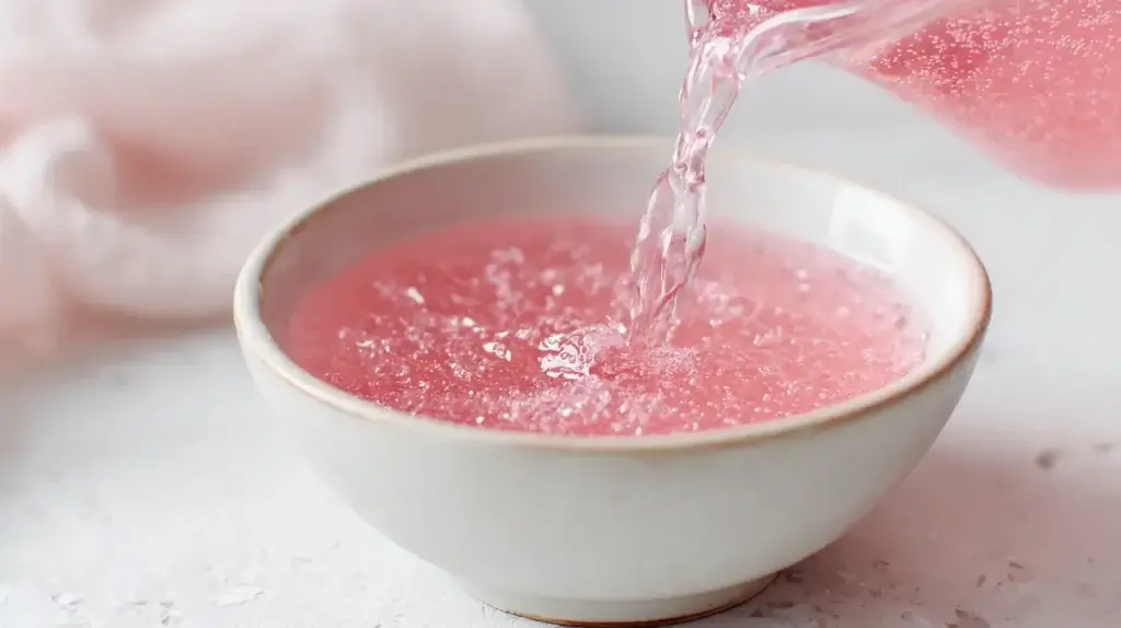 adding pink electrolyte drink to dissolved gelatin