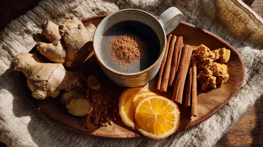chaga tea with ginger cinnamon and citrus