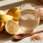 LMNT Salt homemade electrolyte drink on kitchen counter