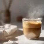 mushroom coffee latte in a cozy kitchen morning setting