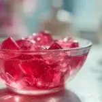 pink jello weight loss recipe in glass bowl