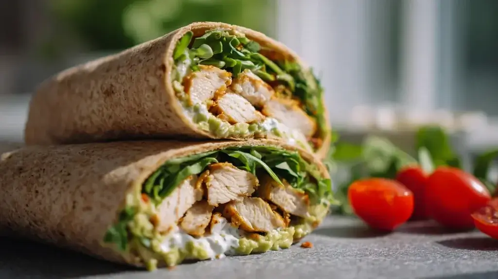 “Step-by-step assembly of a tirzepatide-friendly chicken and avocado wrap.”