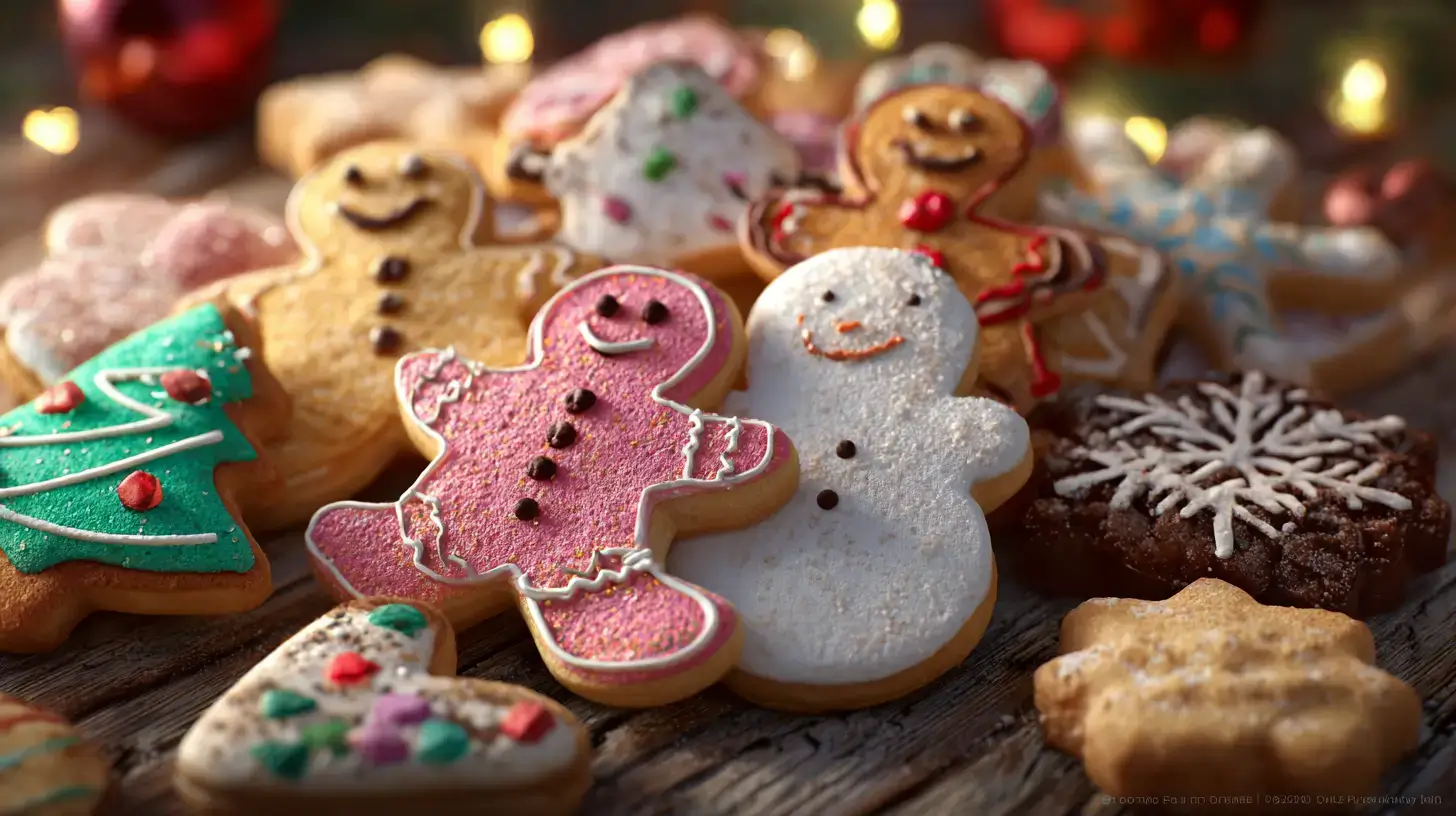 assorted christmas cookies recipes displayed on a festive holiday table