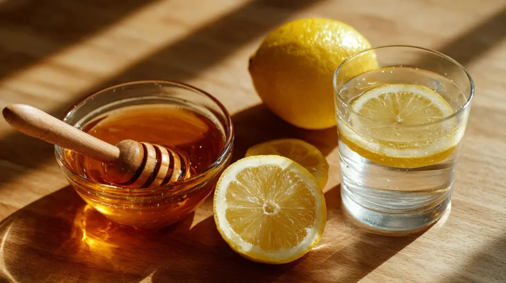 ingredients used in the honey trick recipe with honey and lemon
