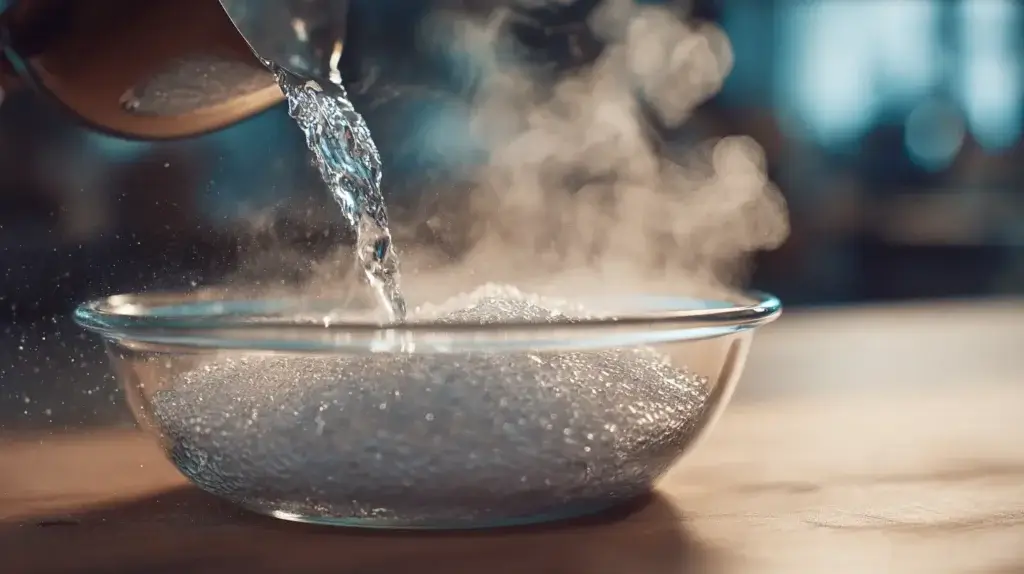 Pouring hot water into gelatin for the bariatric gelatin recipe