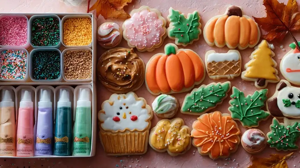 thanksgiving cookie decorating kit with icing bags and fall cookies