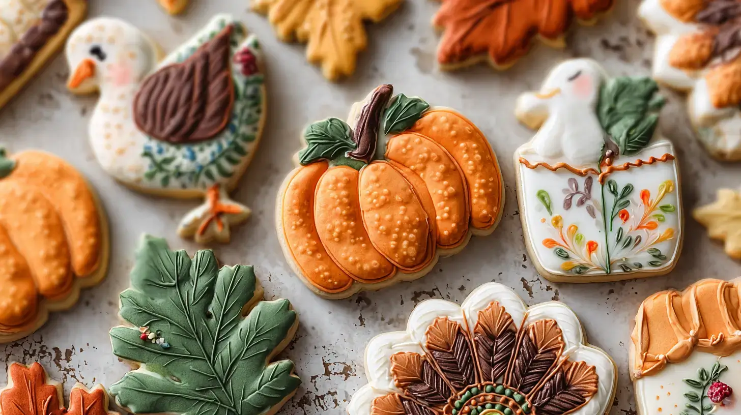beautiful thanksgiving cookies decorated with fall colors
