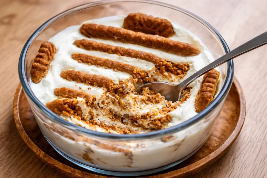 2 ingredient yogurt cheesecake with visible yogurt and cookie layers