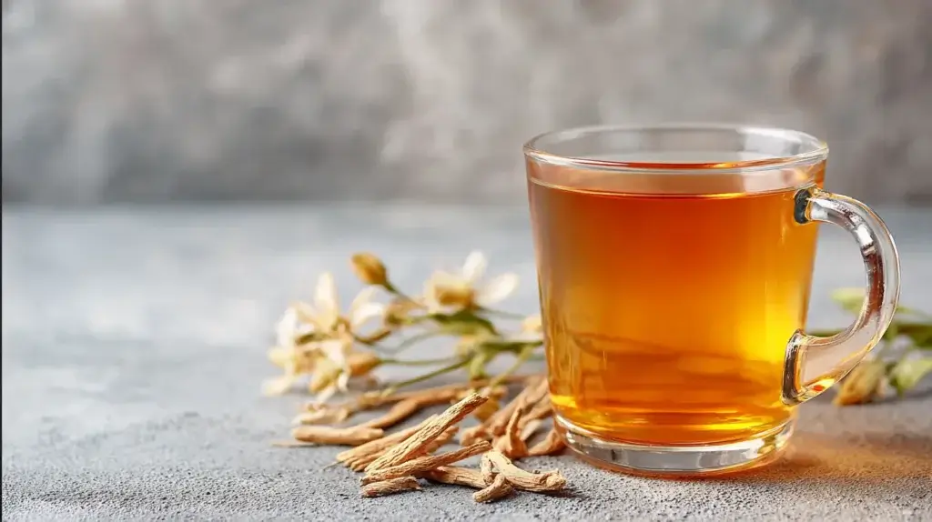 Ashwagandha tea showing earthy color and natural texture