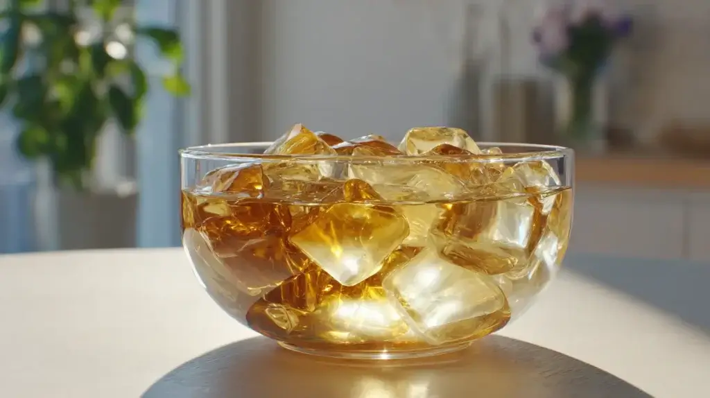 Bariatric gelatin prepared as a simple food ingredient in a clear bowl