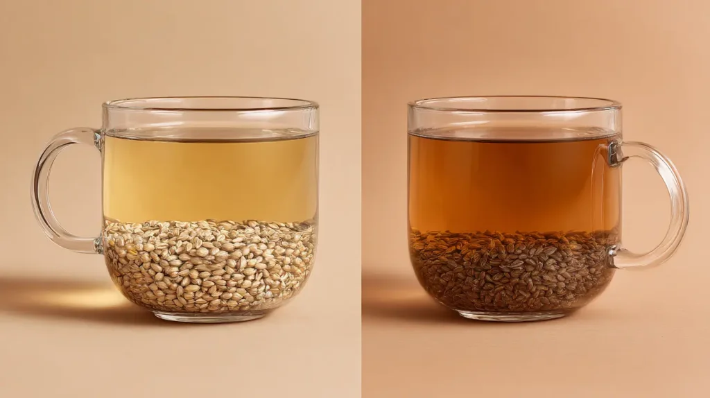 Visual comparison between buckwheat tea and barley tea