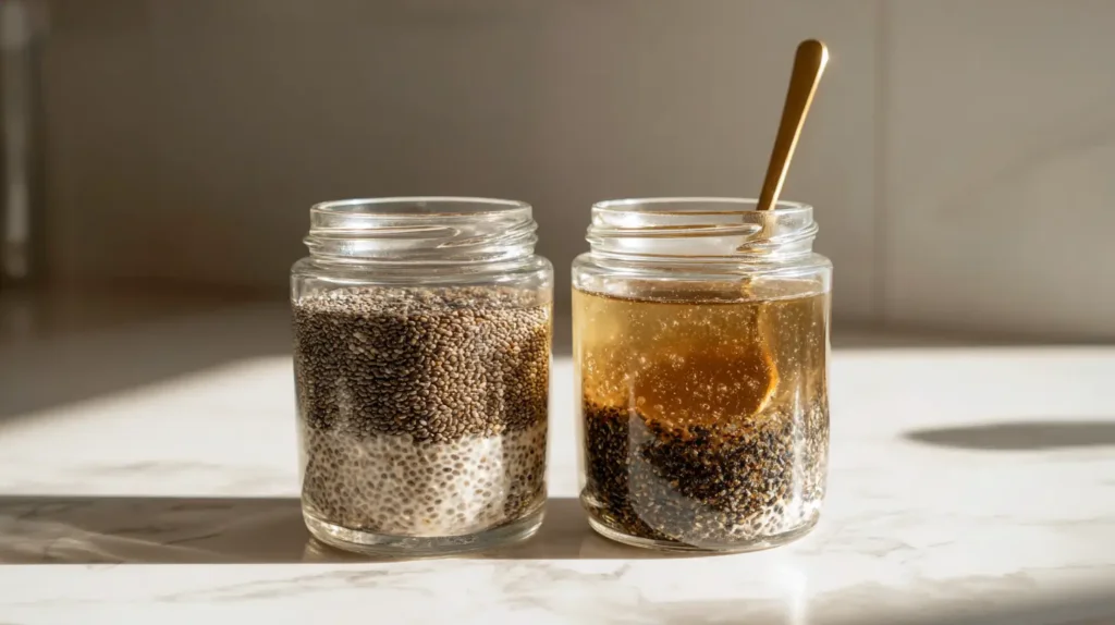 chia seed water vs chia jello texture comparison