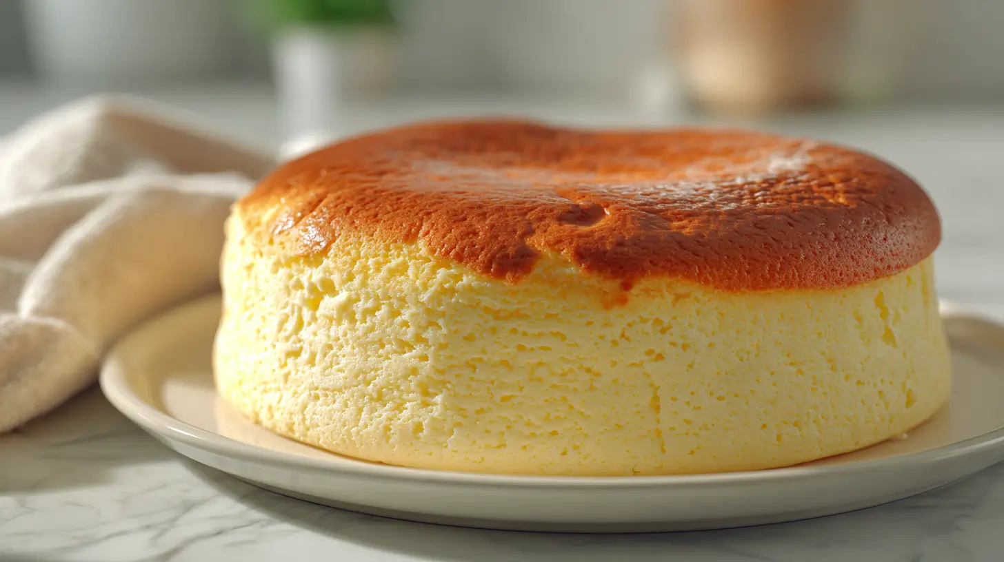 Greek yogurt Japanese cheesecake with fluffy texture and light crumb