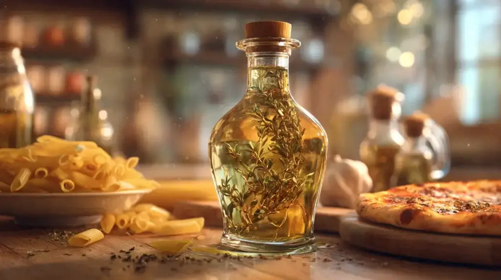 Oregano infused olive oil used on pasta and pizza