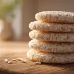 Rice cake made from puffed rice, showing texture and shape