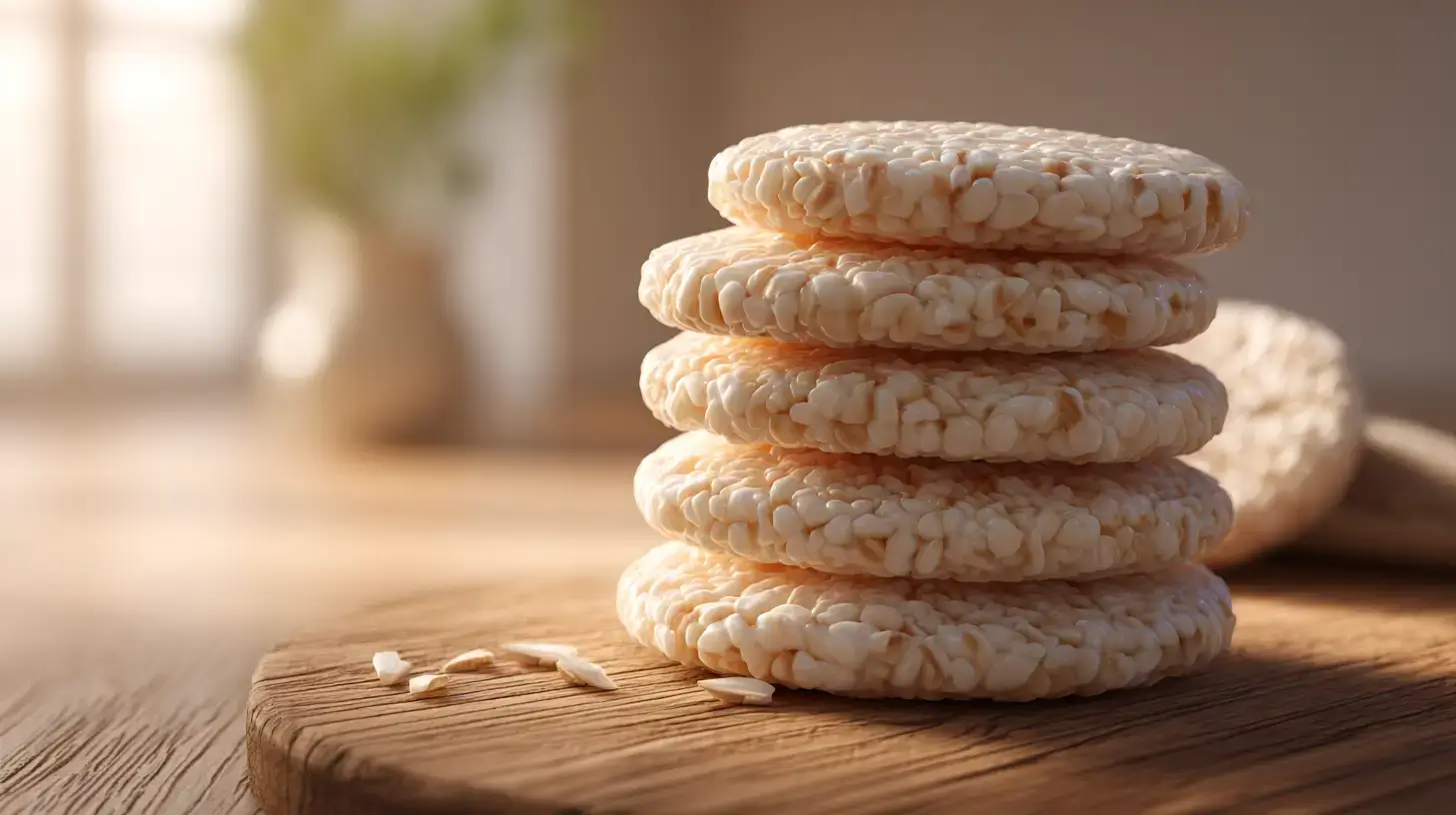 Rice cake made from puffed rice, showing texture and shape