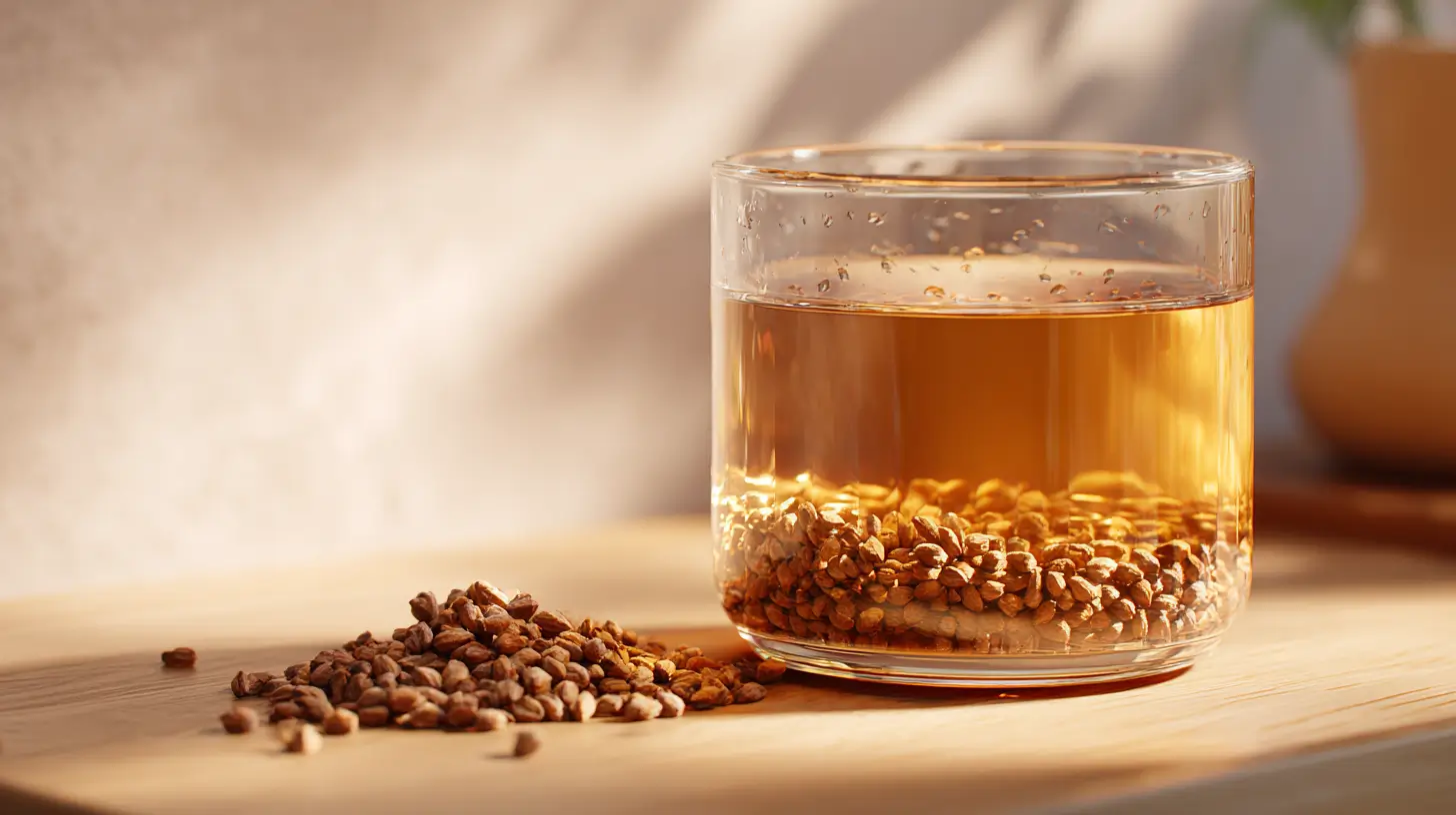 sobacha tea in a glass cup made from roasted buckwheat