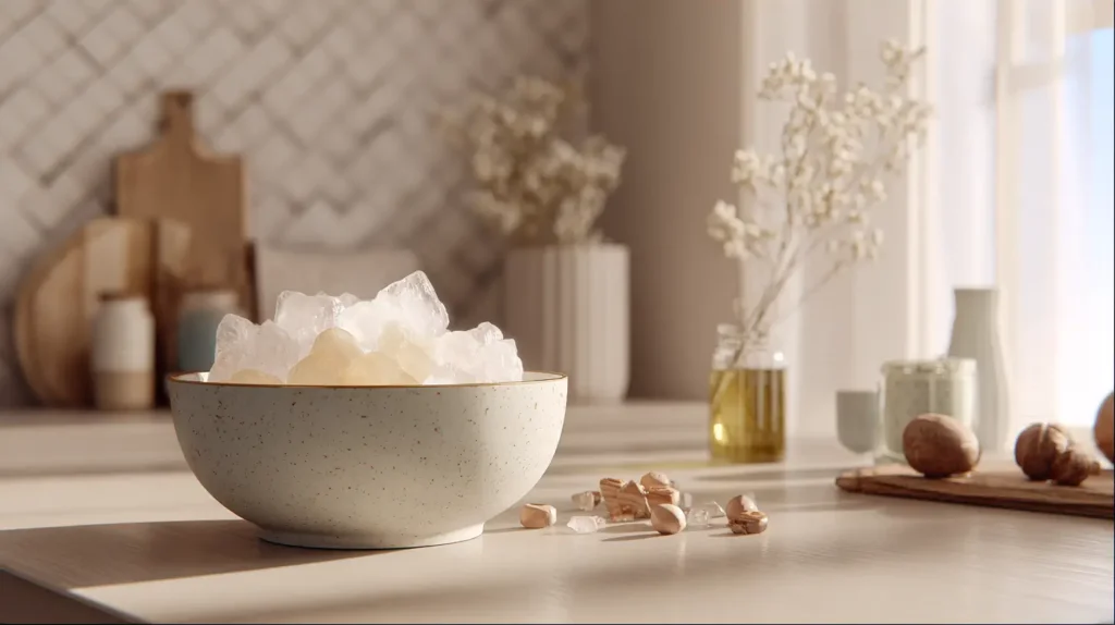 Viral gelatin recipe example shown in a home kitchen setting