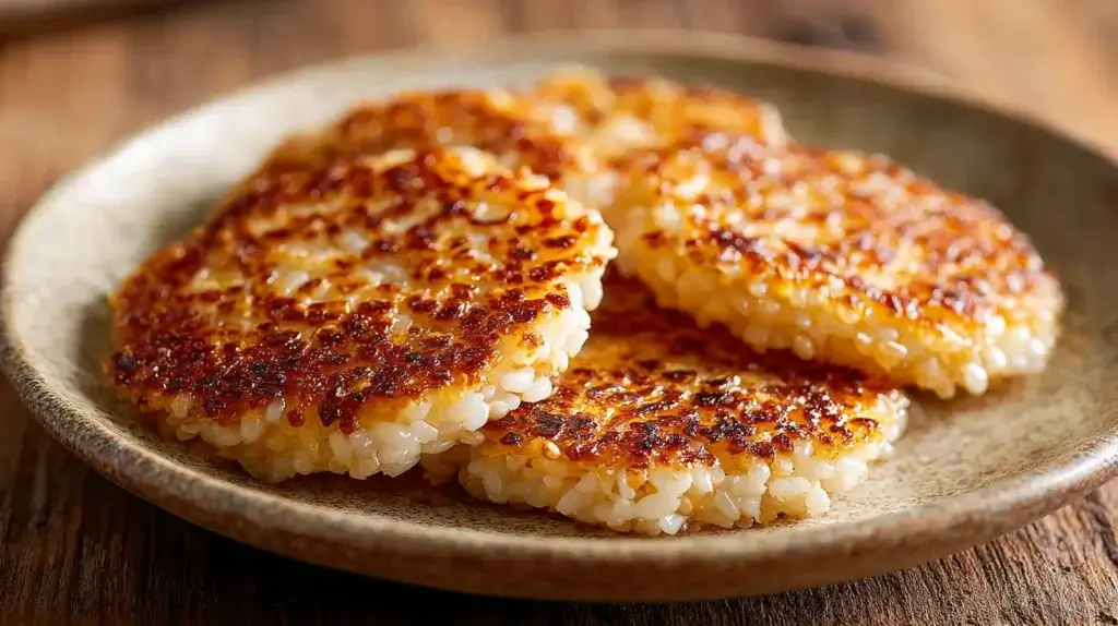 crispy rice cakes pan fried until golden and crunchy