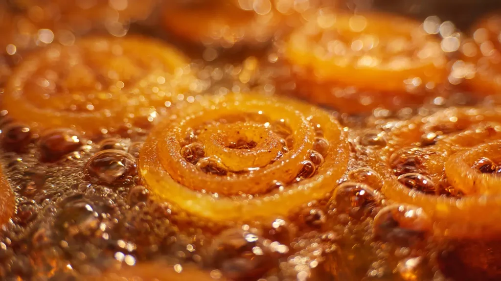 piping jalebi batter into hot oil