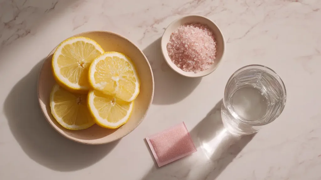 ingredients for jello hack recipe including gelatin and lemon