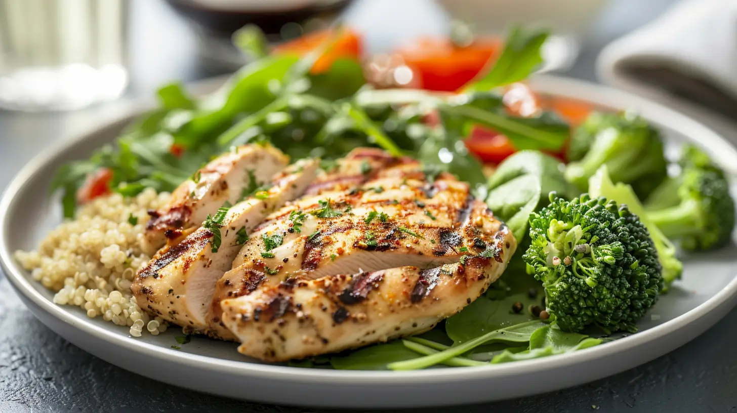 low calorie diet balanced plate with lean protein and vegetables