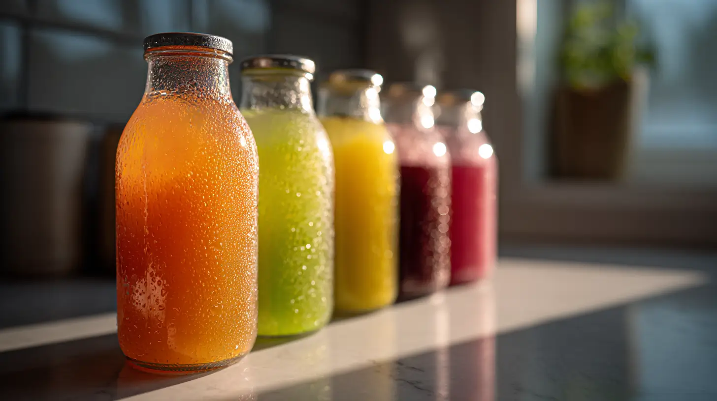 probiotic drink bottles displayed on kitchen counter in natural light