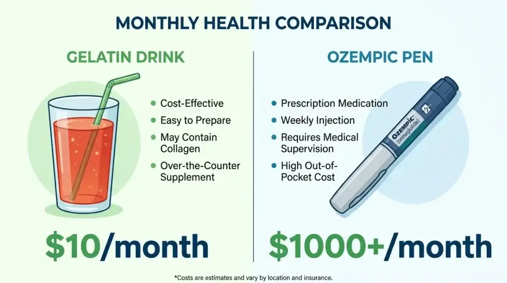 Gelatin trick vs Ozempic cost and method comparison for weight loss