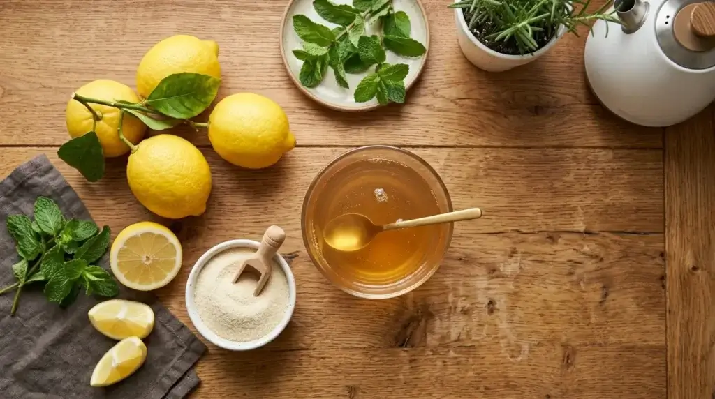 Gelatin trick recipe drink made with unflavored gelatin and lemon water