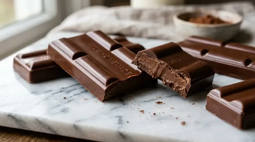 homemade cadbury style milk chocolate bar close up