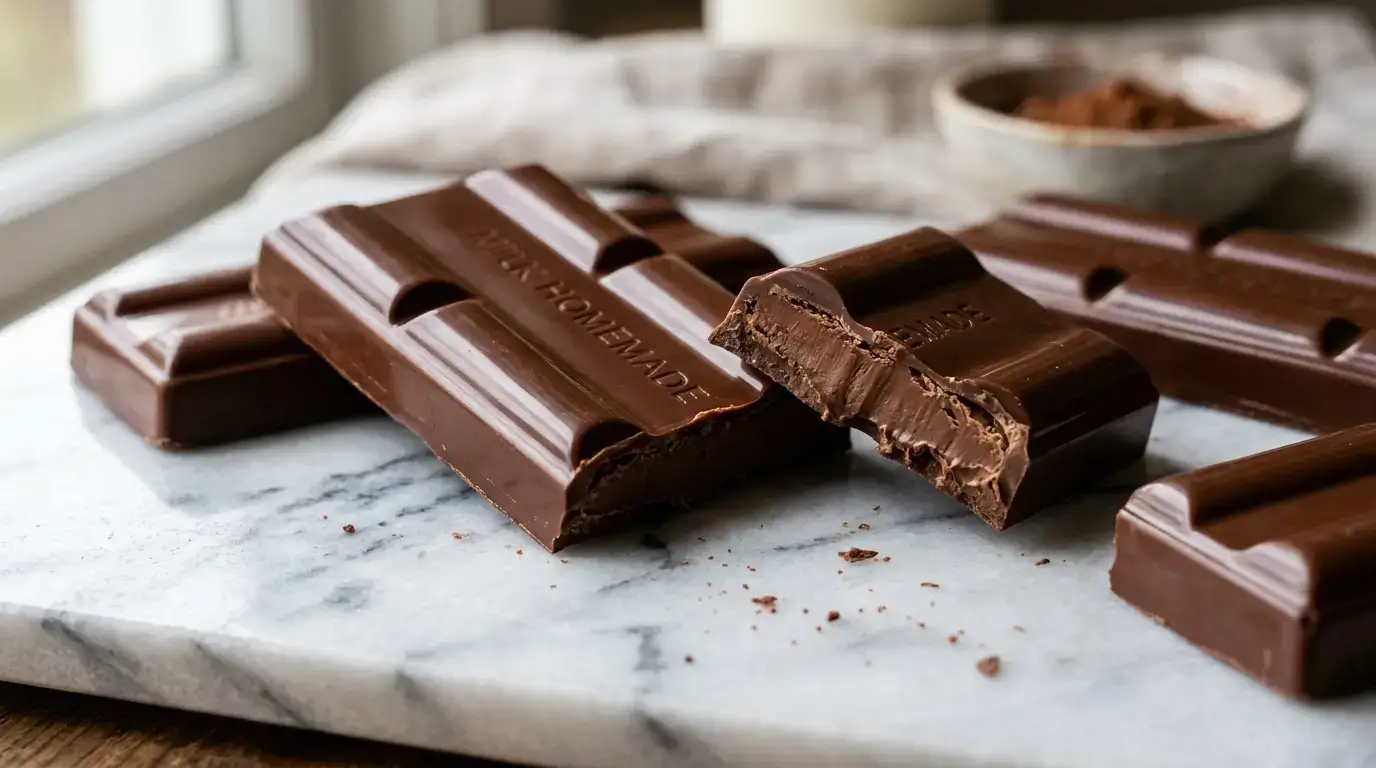 homemade cadbury style milk chocolate bar close up