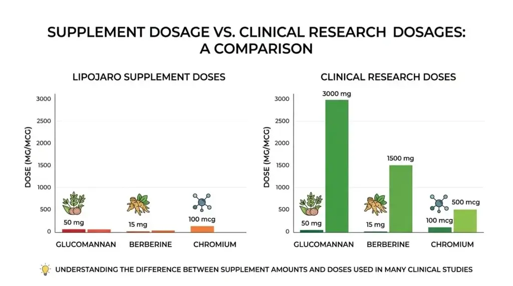 Infographic comparing Lipojaro ingredient doses to clinical research doses