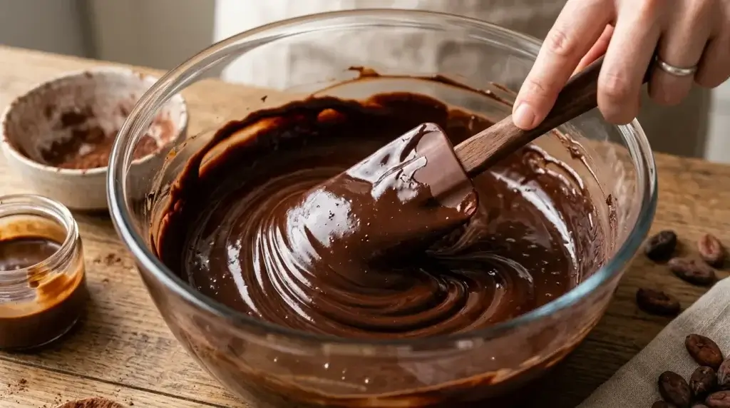 mixing homemade cadbury style chocolate mixture