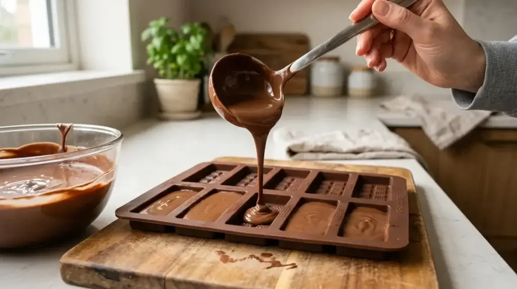tempering chocolate on marble surface