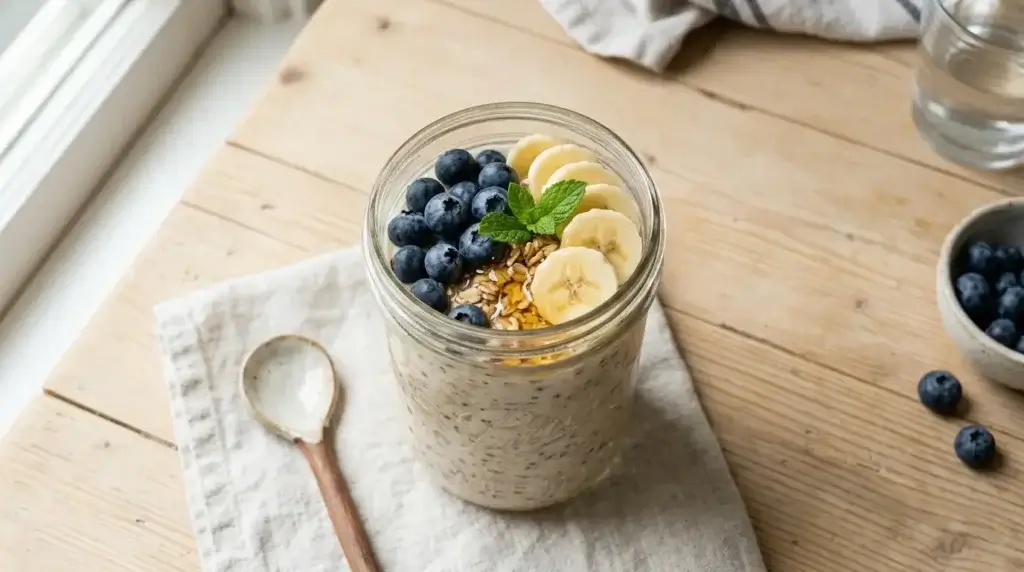 Valerie Bertinelli oat trick recipe — overnight oats for weight loss in a mason jar