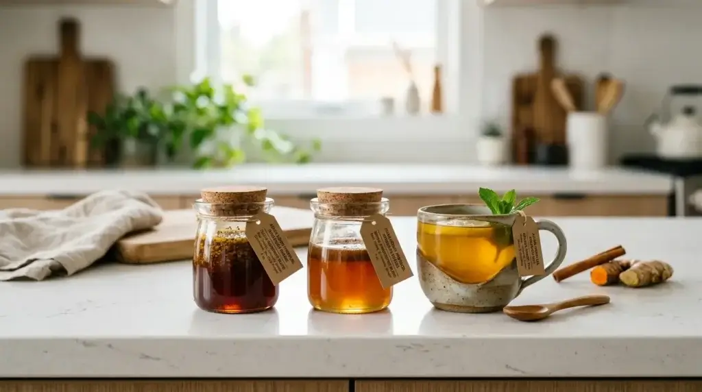 Three Asian honey protocol variations: full blend, simple version, and golden honey tea