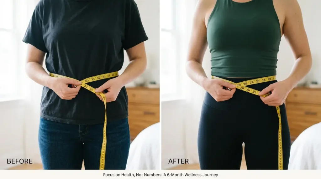 Weight loss results after 7-day gelatin diet plan showing waist measurement reduction