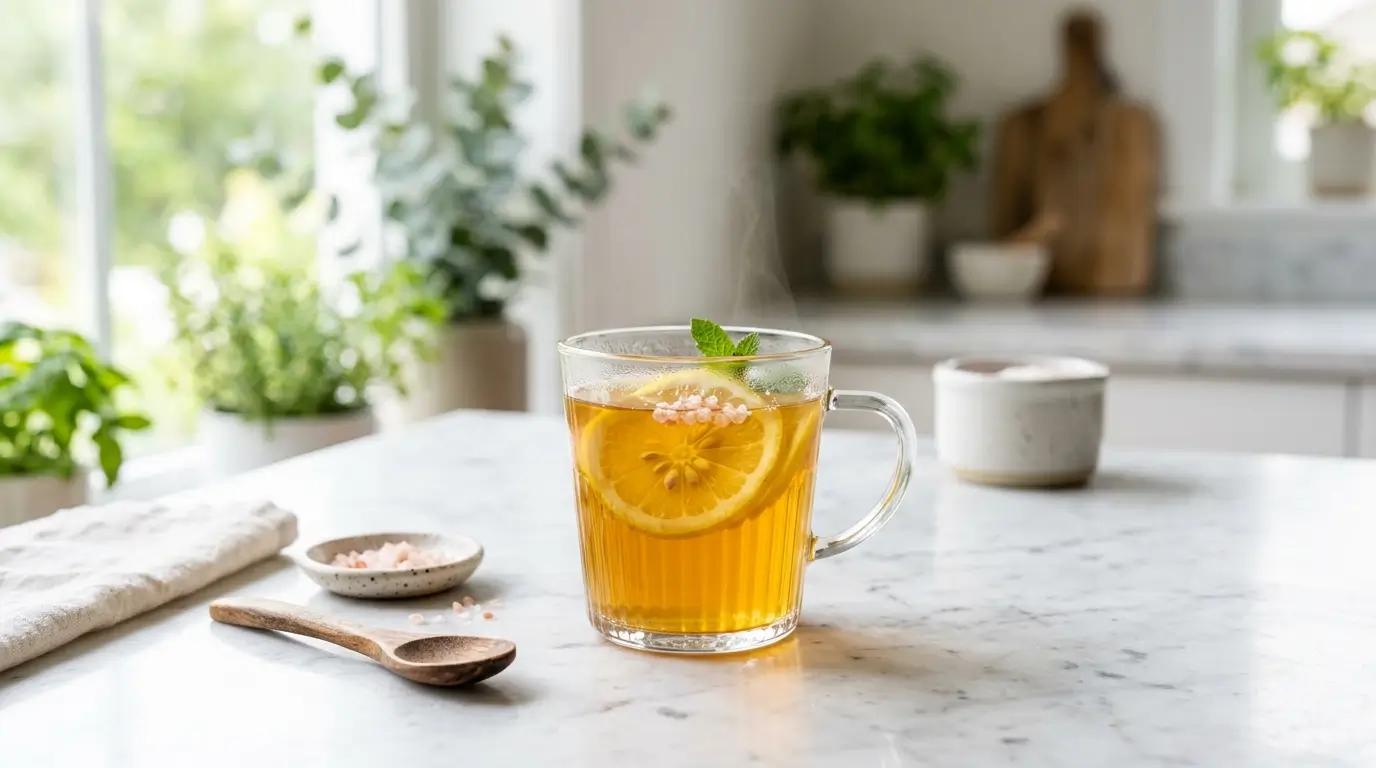 Homemade gelatin drink recipe for belly fat loss with lemon and pink salt