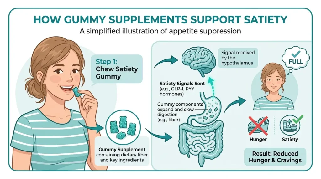 How Gumitide gummies work through chewing satiety and GLP-1 glycine stimulation