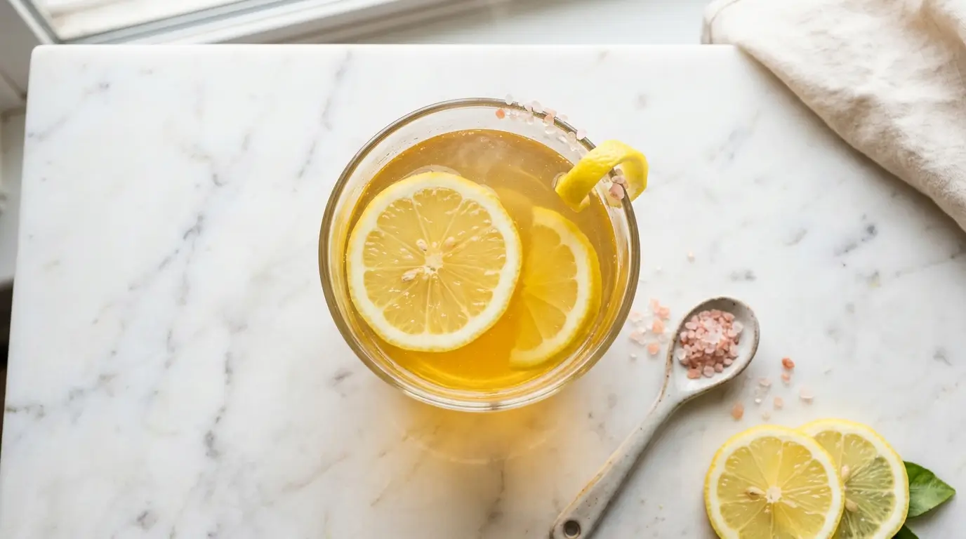 Lemon gelatin trick recipe for weight loss in glass with fresh lemon slices