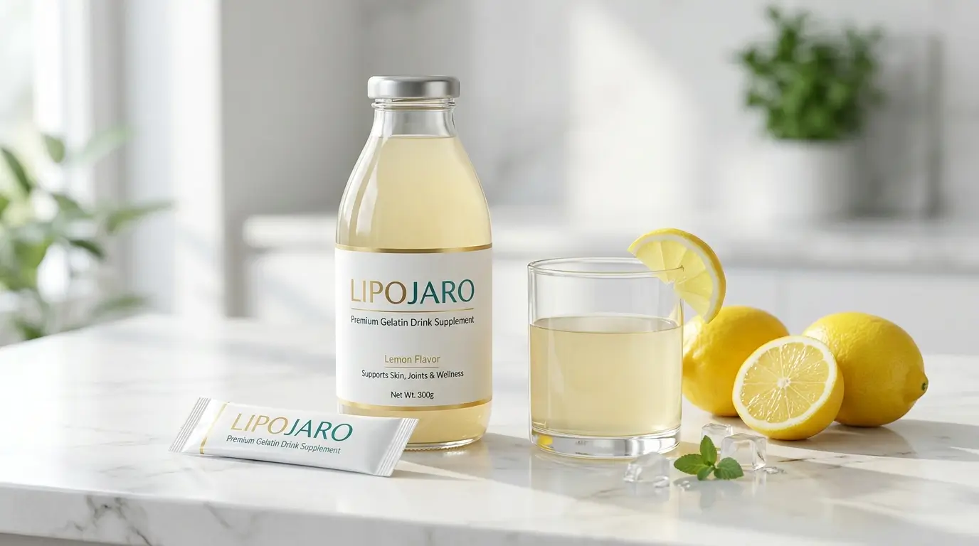 Lipojaro supplement review 2025 showing product with gelatin drink comparison