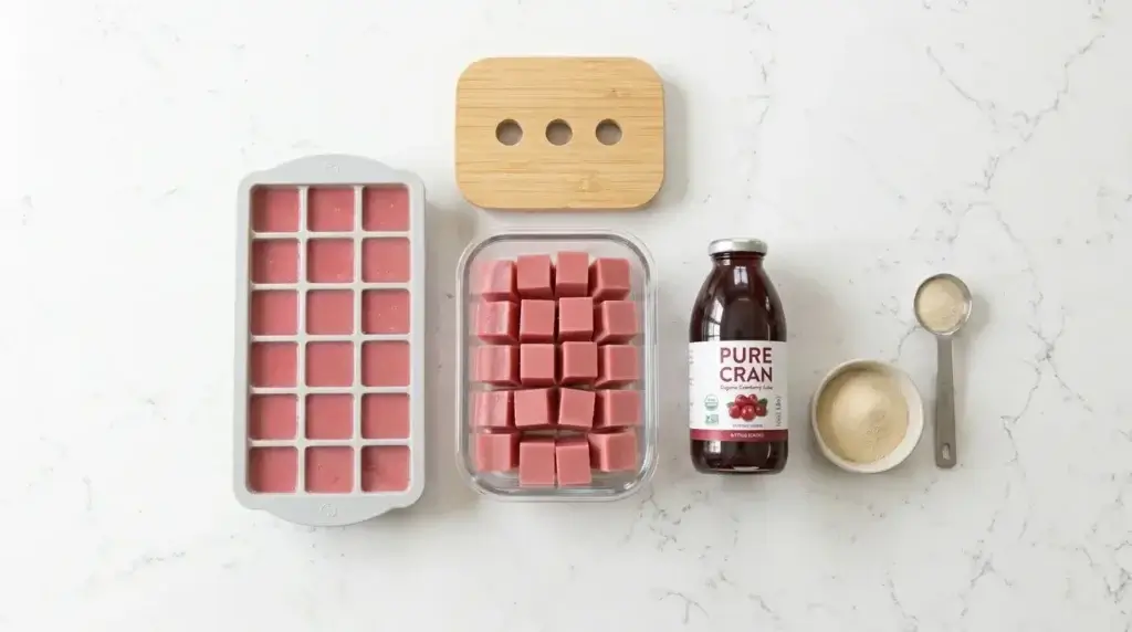 Meal prepping Mounjaro jello cubes in a silicone mold with gelatin powder and cranberry juice