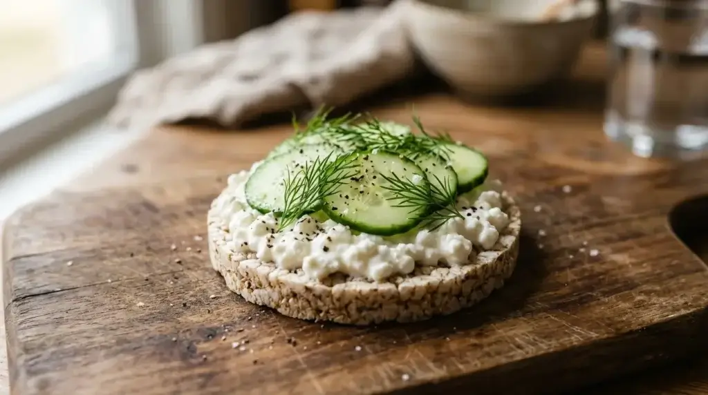 rice cakes with cottage cheese and cucumber — high protein topping for weight loss