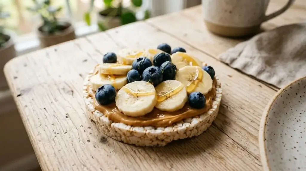 what to put on rice cakes sweet — peanut butter banana and blueberries